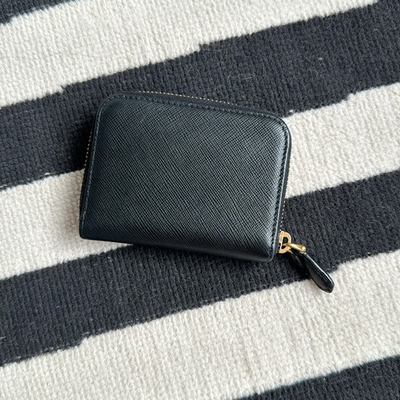 Black Prada Mini Zip Around Gold Saffiano Leather Wallet - Picture 2 of 6